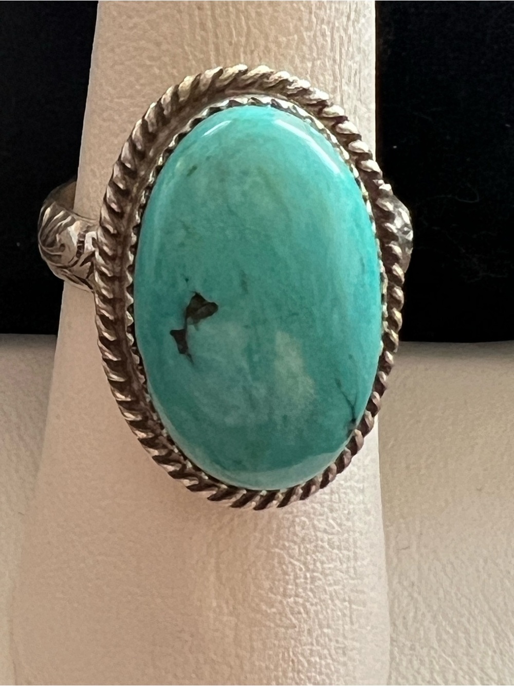 Sterling Turquoise Statement Ring with Silver Rope Setting